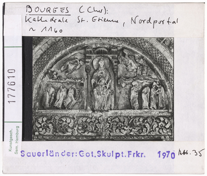 Vorschaubild Bourges: Kathedrale Saint-Etienne, Nordportal, Tympanon, Madonna und hl. drei Könige 